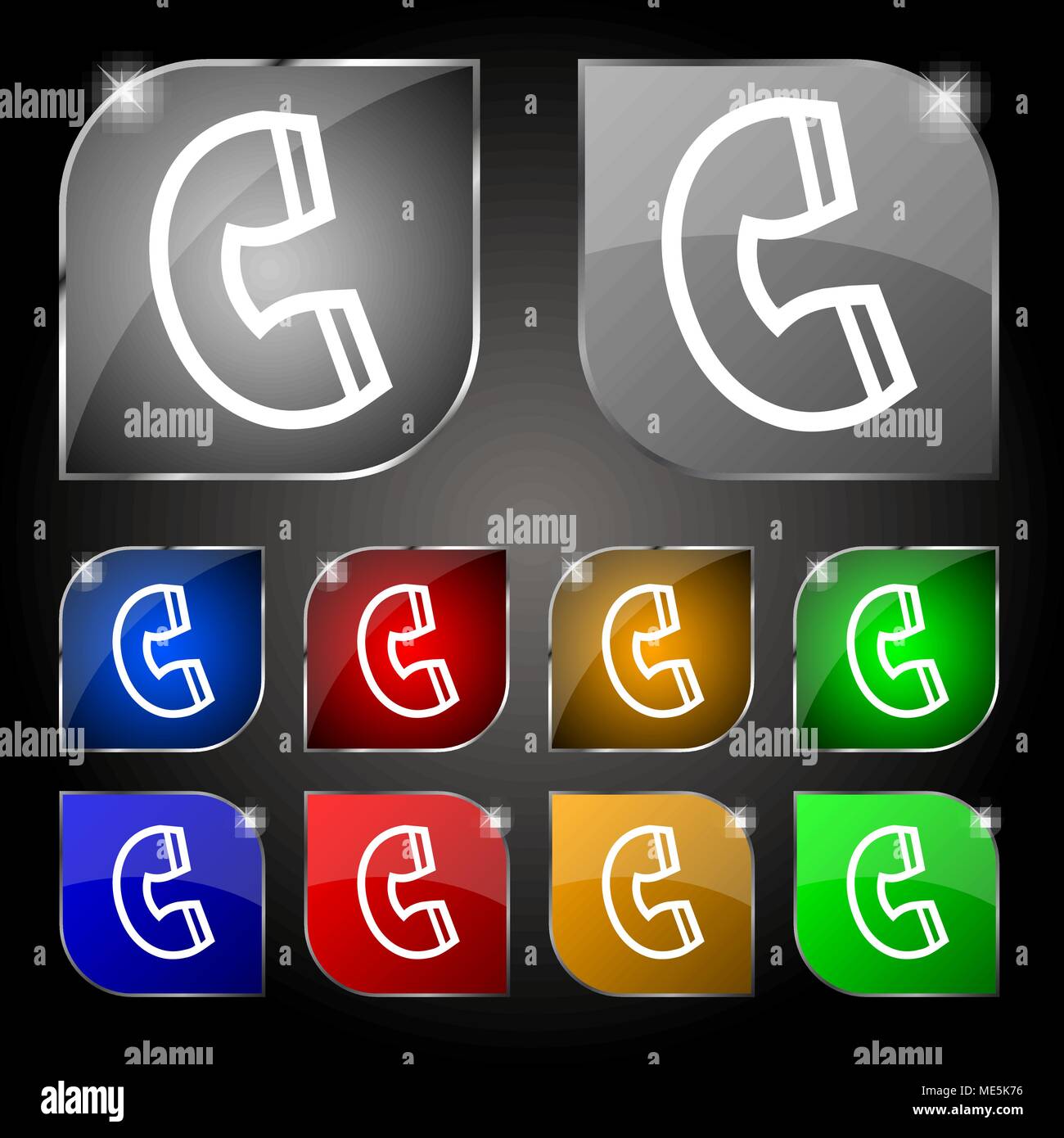 handset icon sign. Set of ten colorful buttons with glare. Vector ...