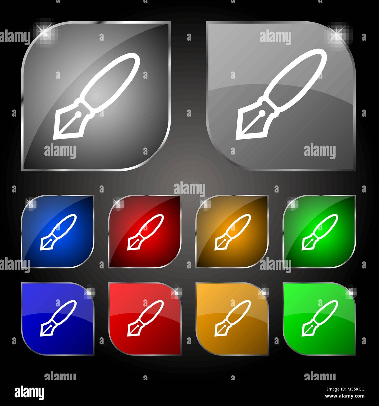 Pen icon sign. Set of ten colorful buttons with glare. Vector ...