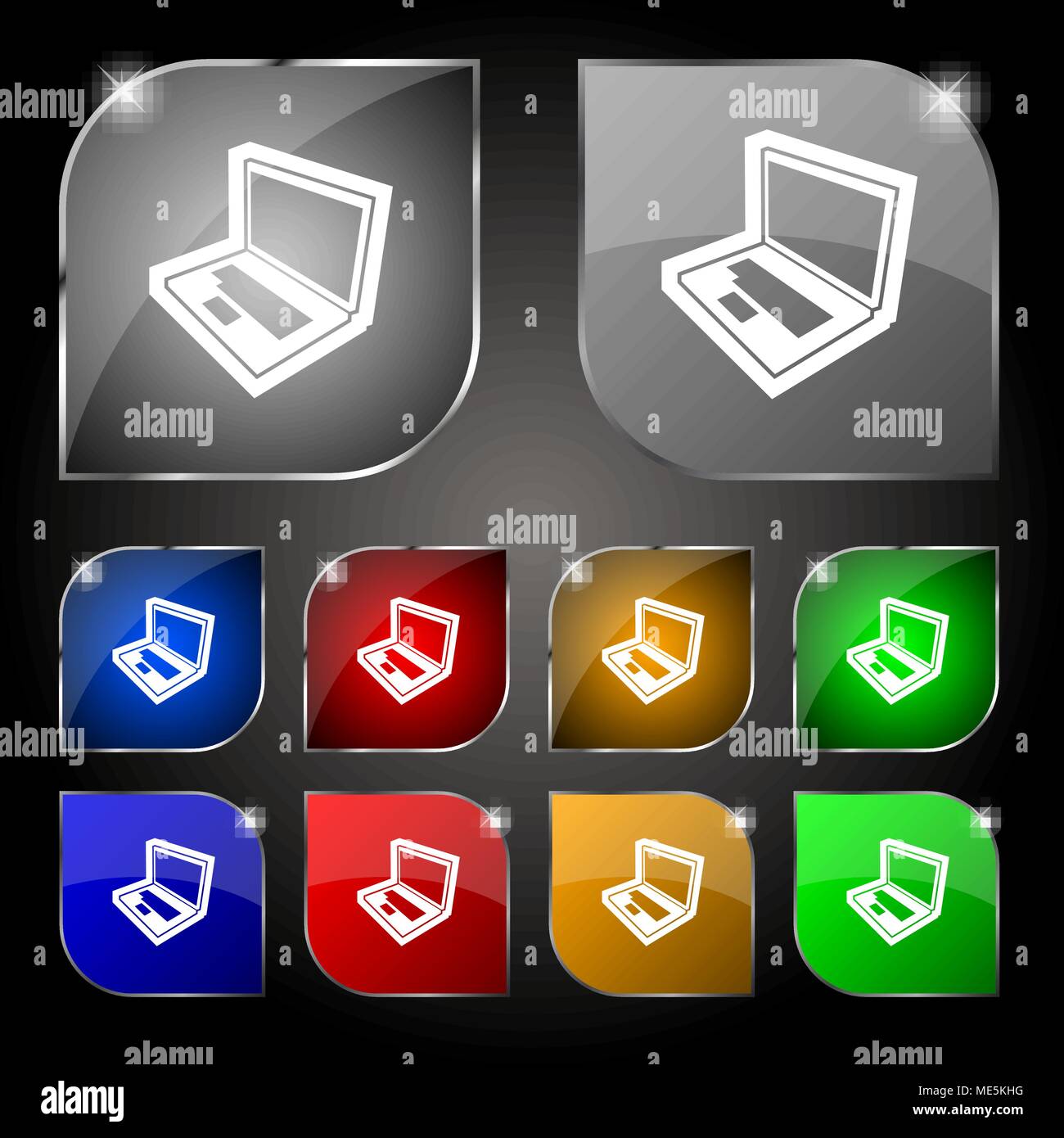 Laptop icon sign. Set of ten colorful buttons with glare. Vector ...