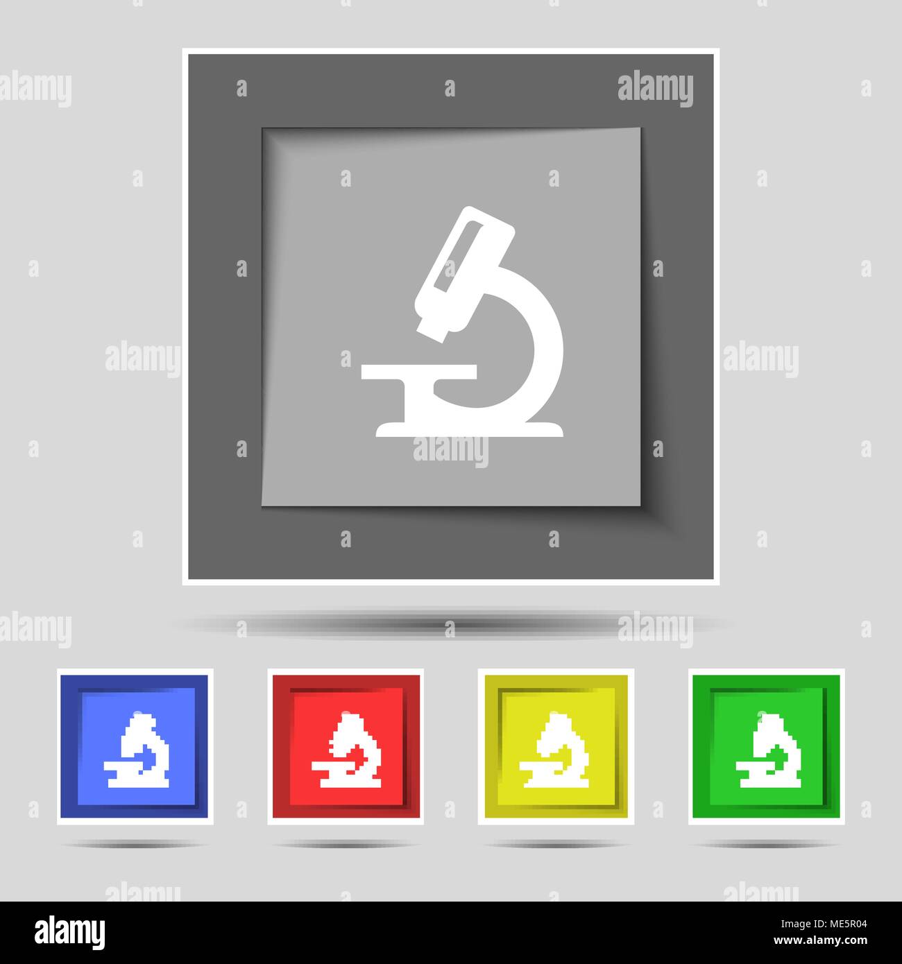 microscope icon sign on the original five colored buttons. Vector illustration Stock Vector