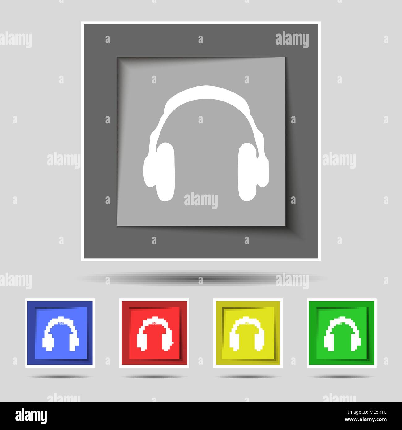 headsets icon sign on original five colored buttons. Vector ...