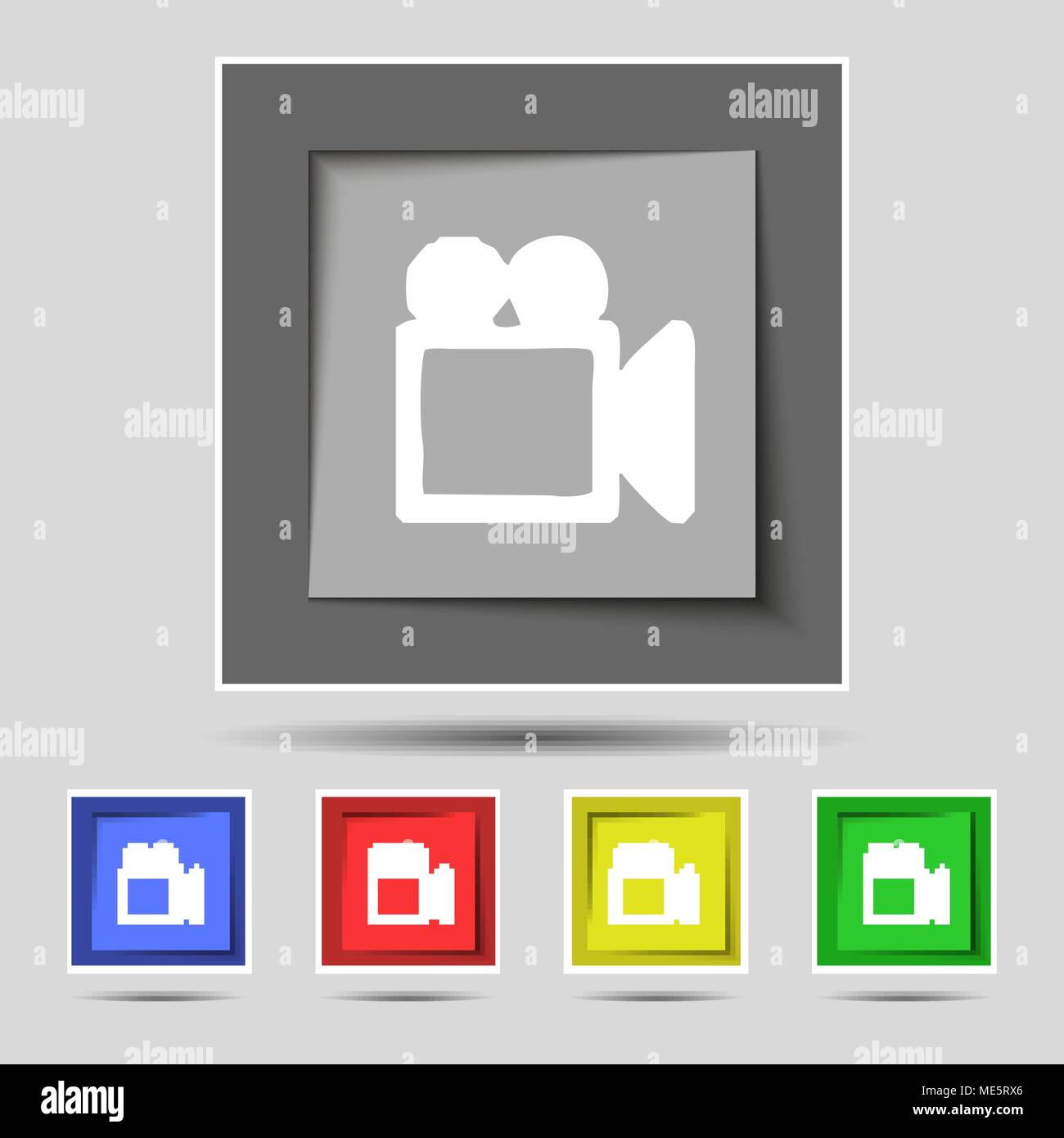 camcorder icon sign on original five colored buttons. Vector