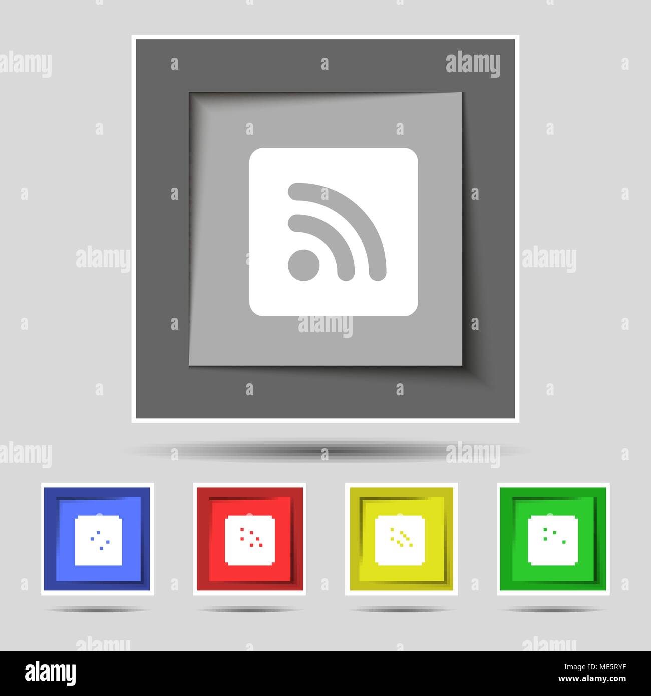 RSS feed  icon sign on original five colored buttons. Vector illustration Stock Vector
