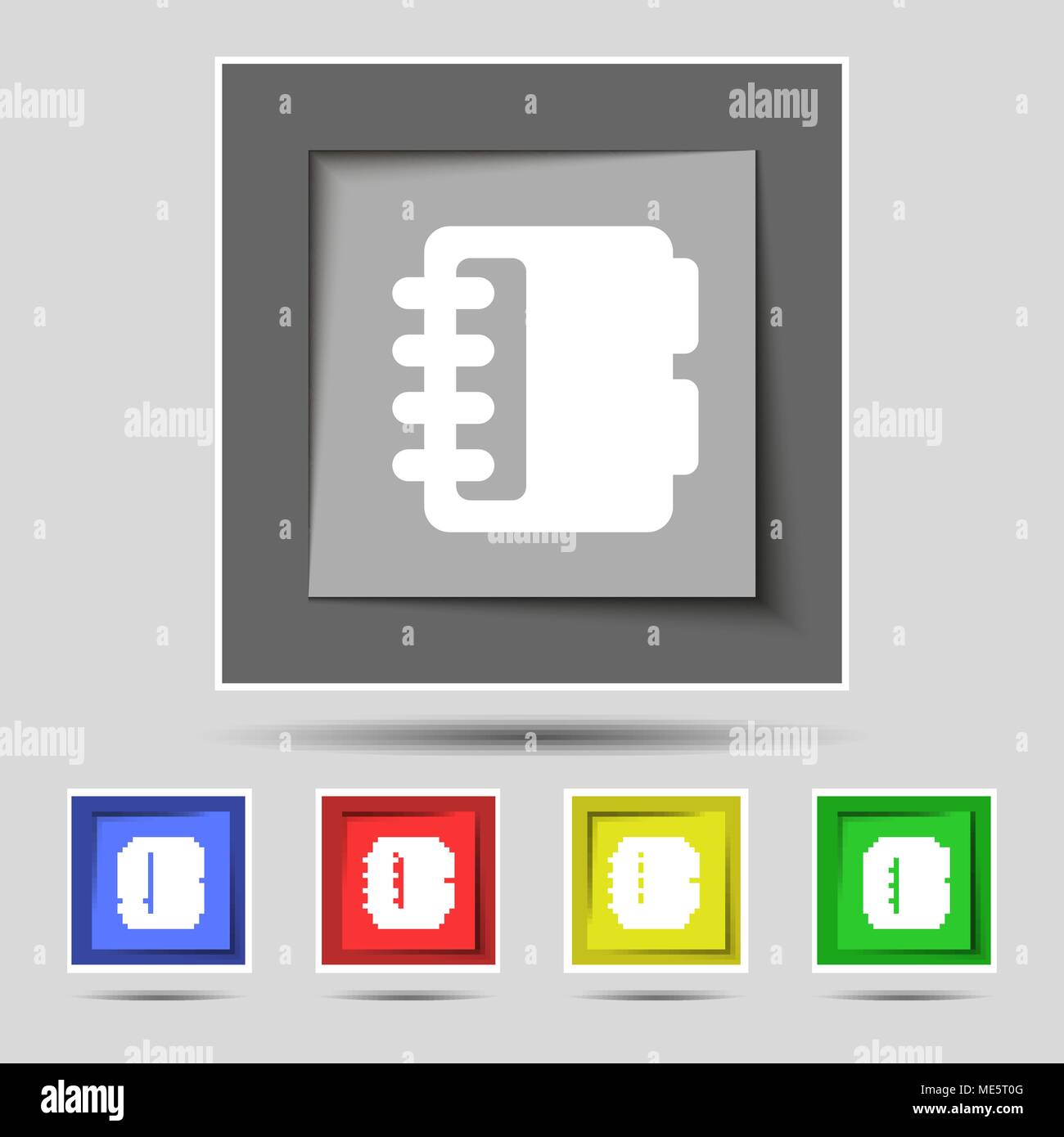 Notepad, calendar icon sign on original five colored buttons. Vector ...