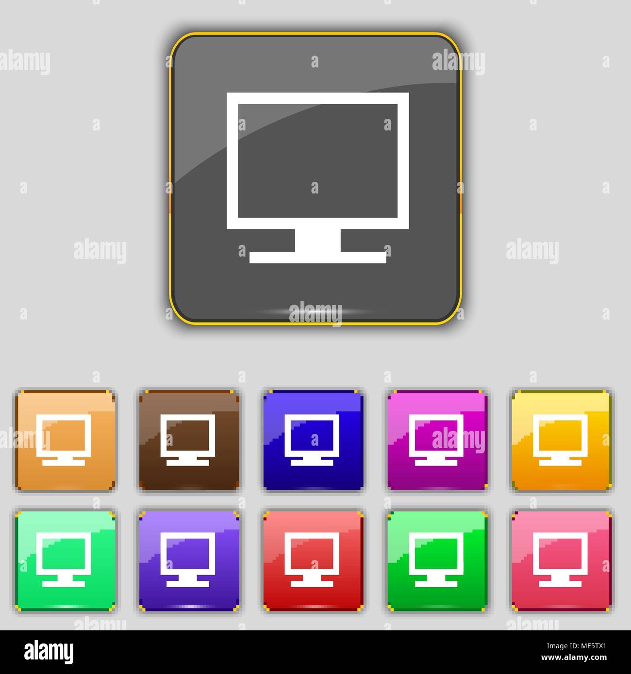 Computer widescreen monitor icon sign. Set with eleven colored buttons ...