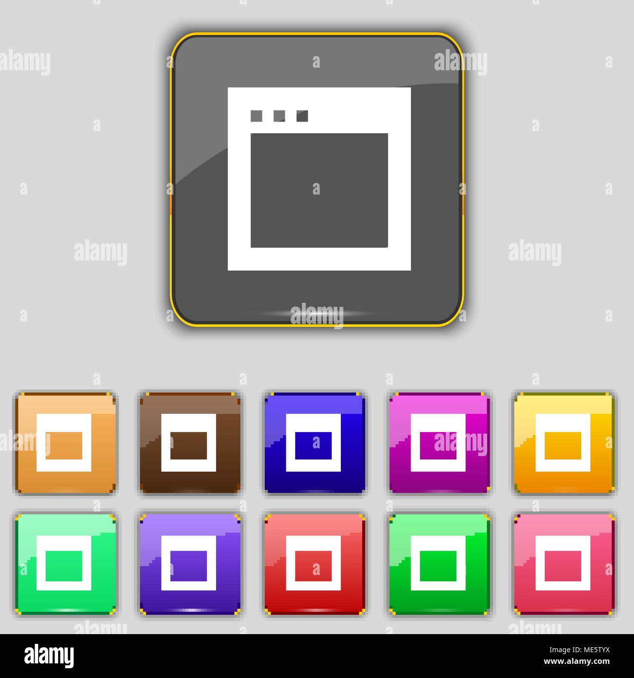 Simple Browser window icon sign. Set with eleven colored buttons for ...