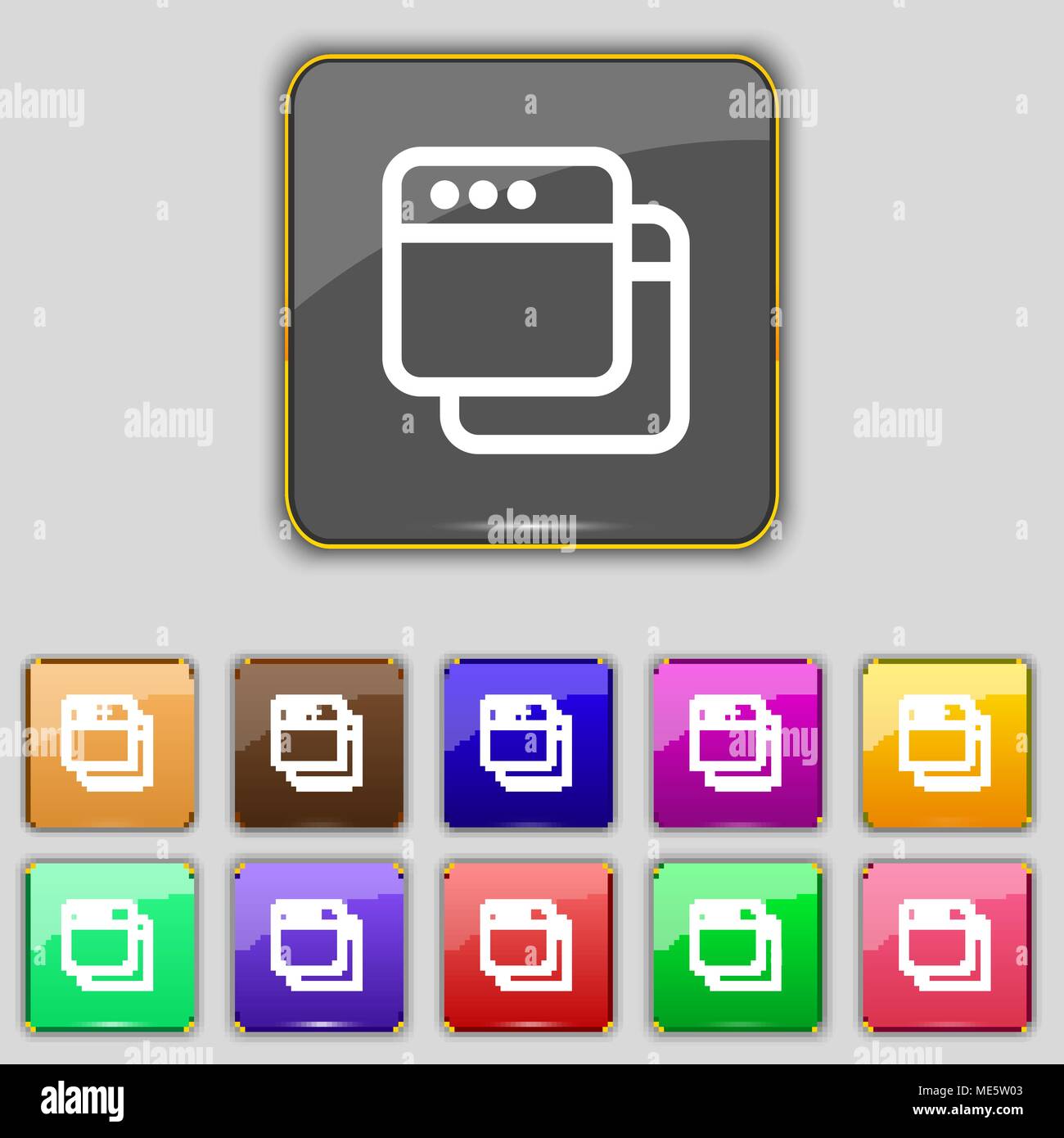 Simple Browser window icon sign. Set with eleven colored buttons for