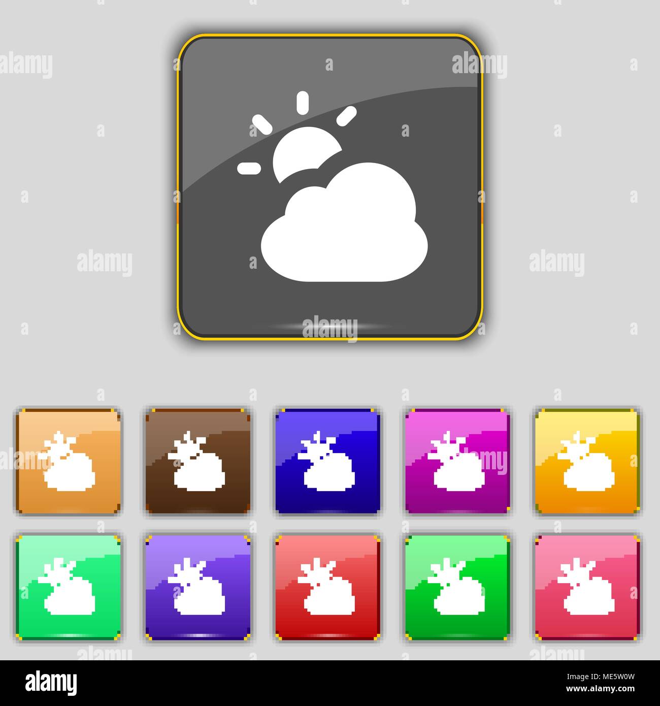 weather icon sign. Set with eleven colored buttons for your site ...
