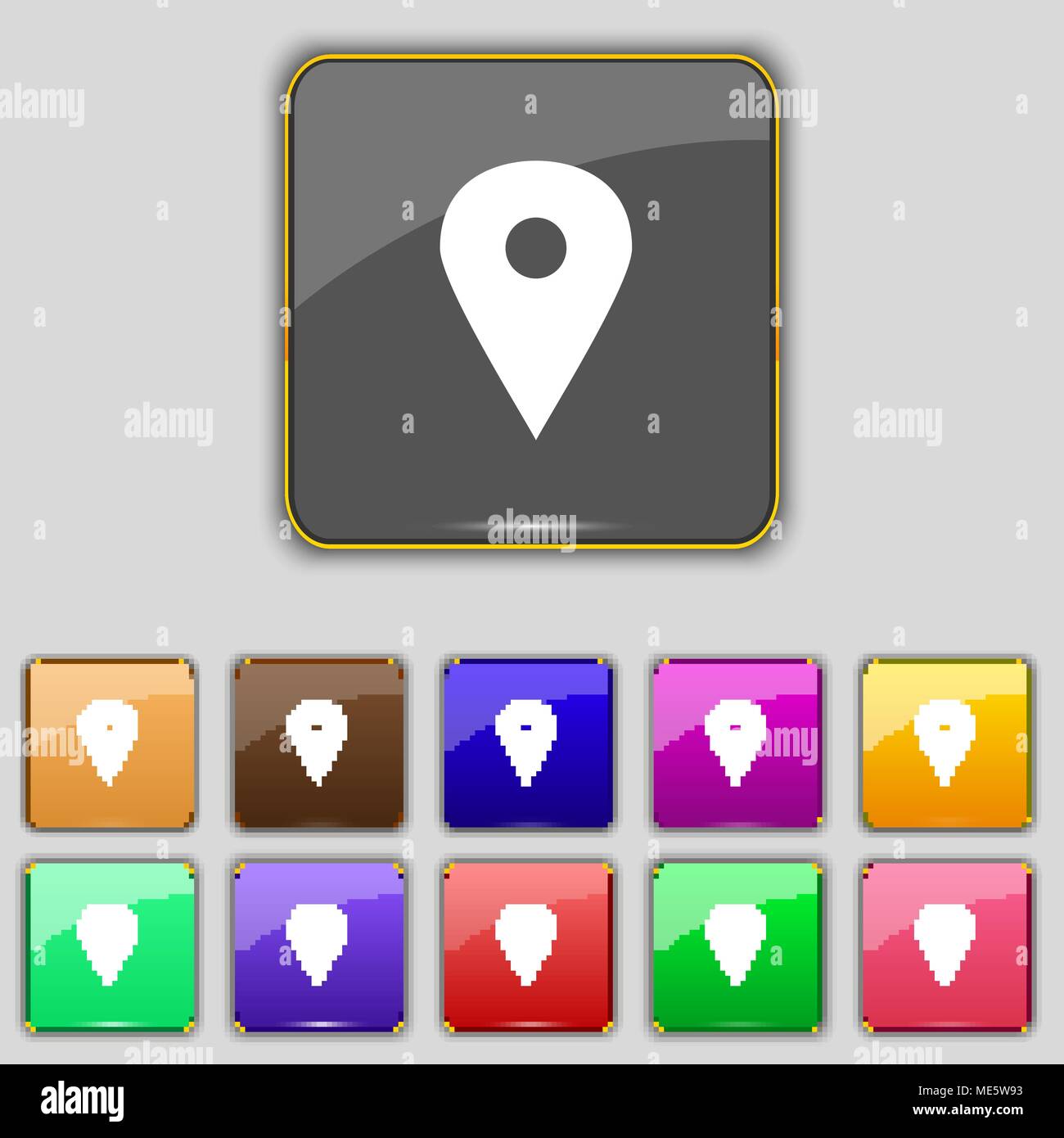 Map pointer, GPS location icon sign. Set with eleven colored buttons ...