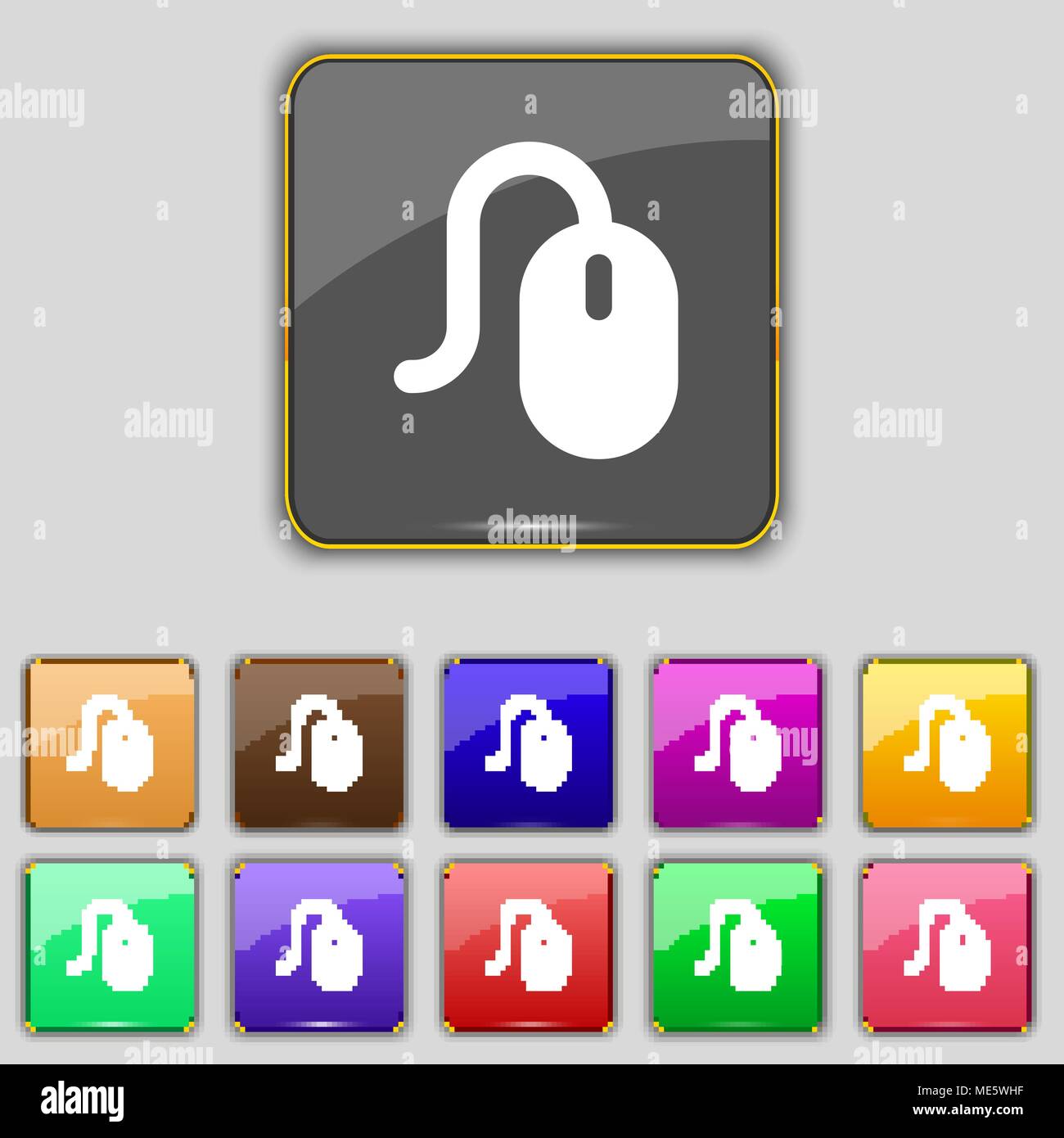 Computer mouse icon sign. Set with eleven colored buttons for your site ...