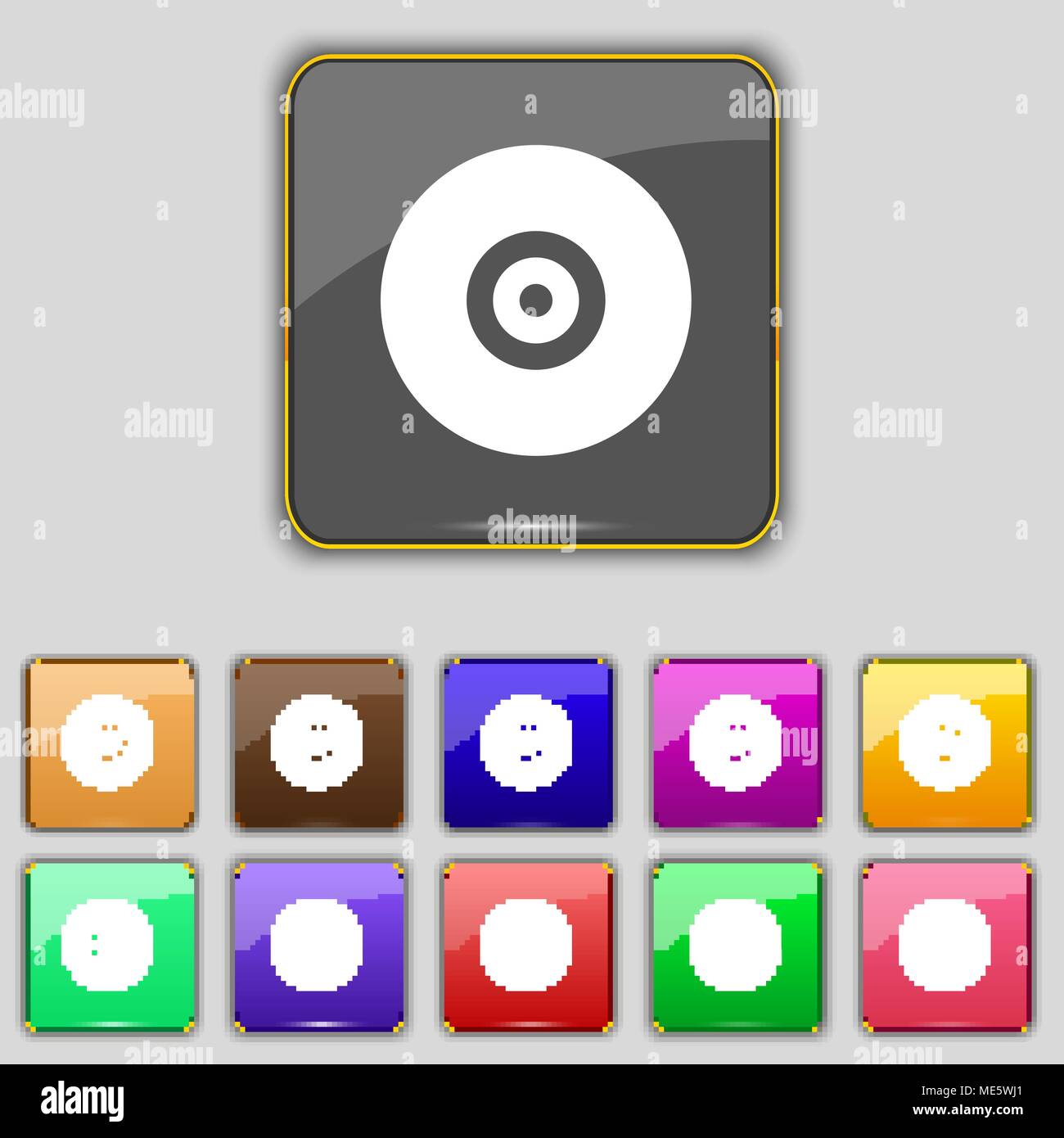 CD or DVD icon sign. Set with eleven colored buttons for your site ...