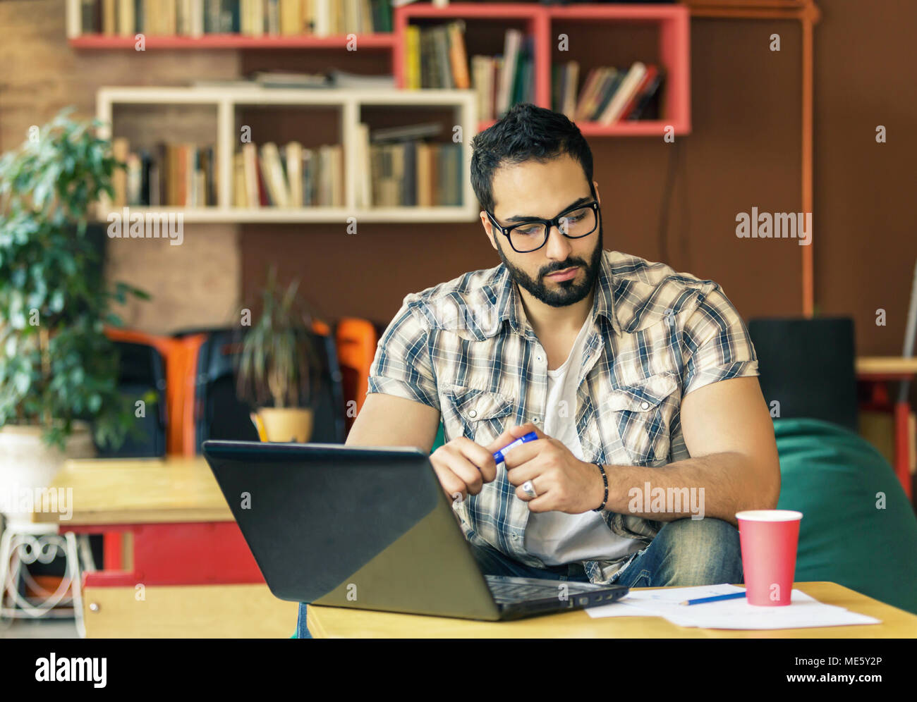 Bearded Man Working Stock Photo