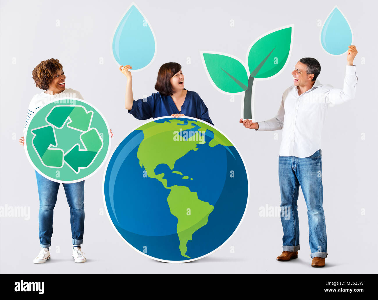 People with environment and recycling icons Stock Photo - Alamy