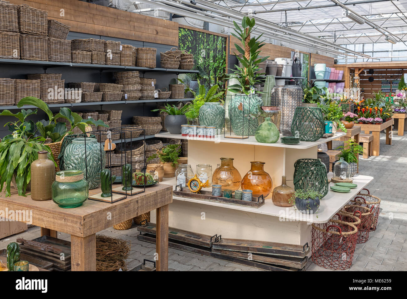 Garden shop selling plants and accessories like flower pots Stock Photo