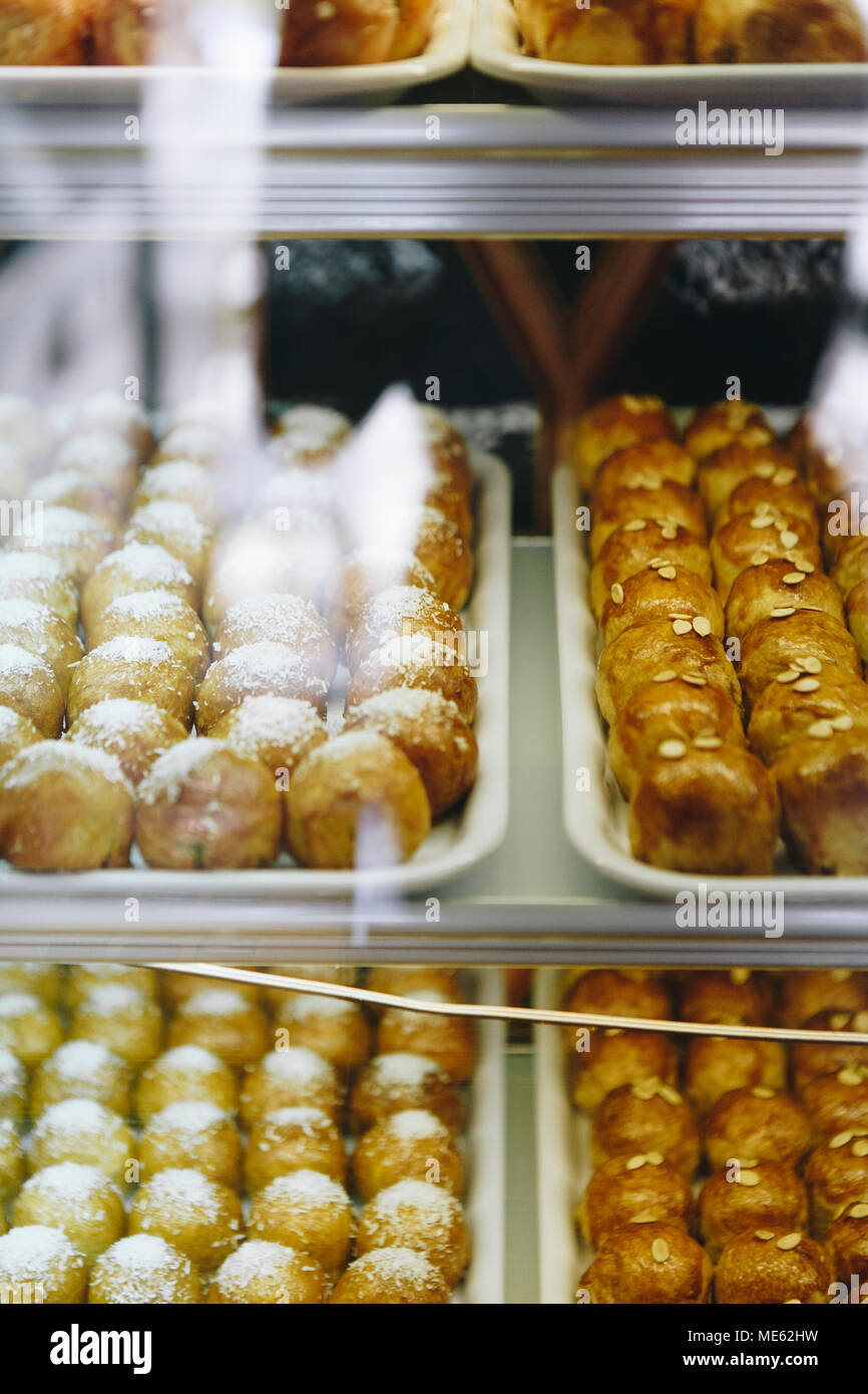 Chinese pastries in display showcase Stock Photo