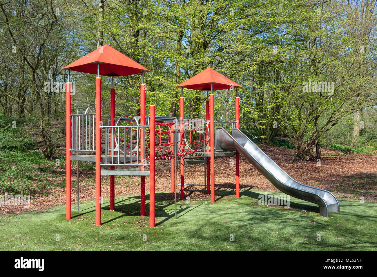 Playground with with slide in park Lelystad, The Netherlands Stock Photo