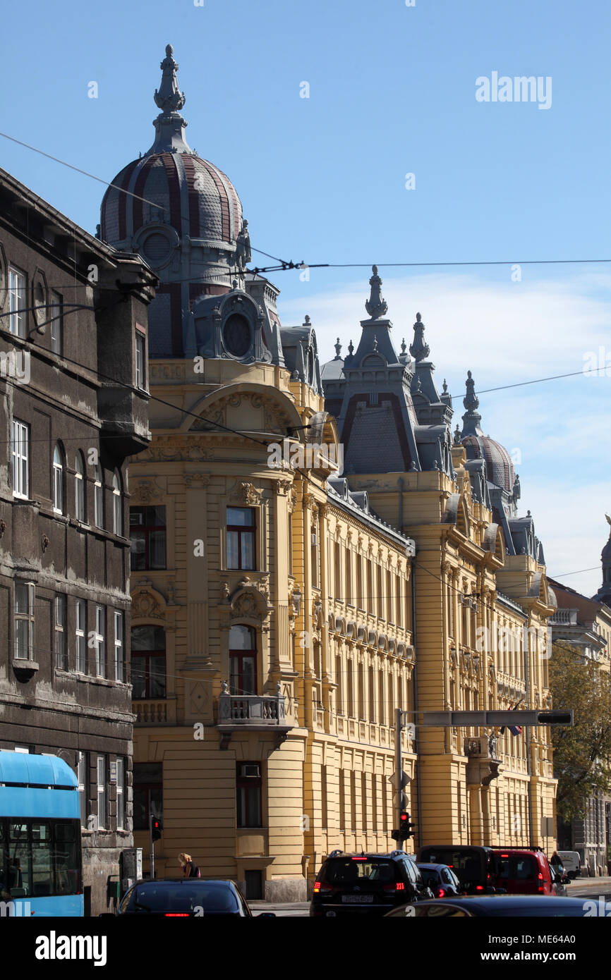 Baroque architecture along Mihanoviceva Street near the train station in Lower Town of Zagreb, Croatia. Stock Photo