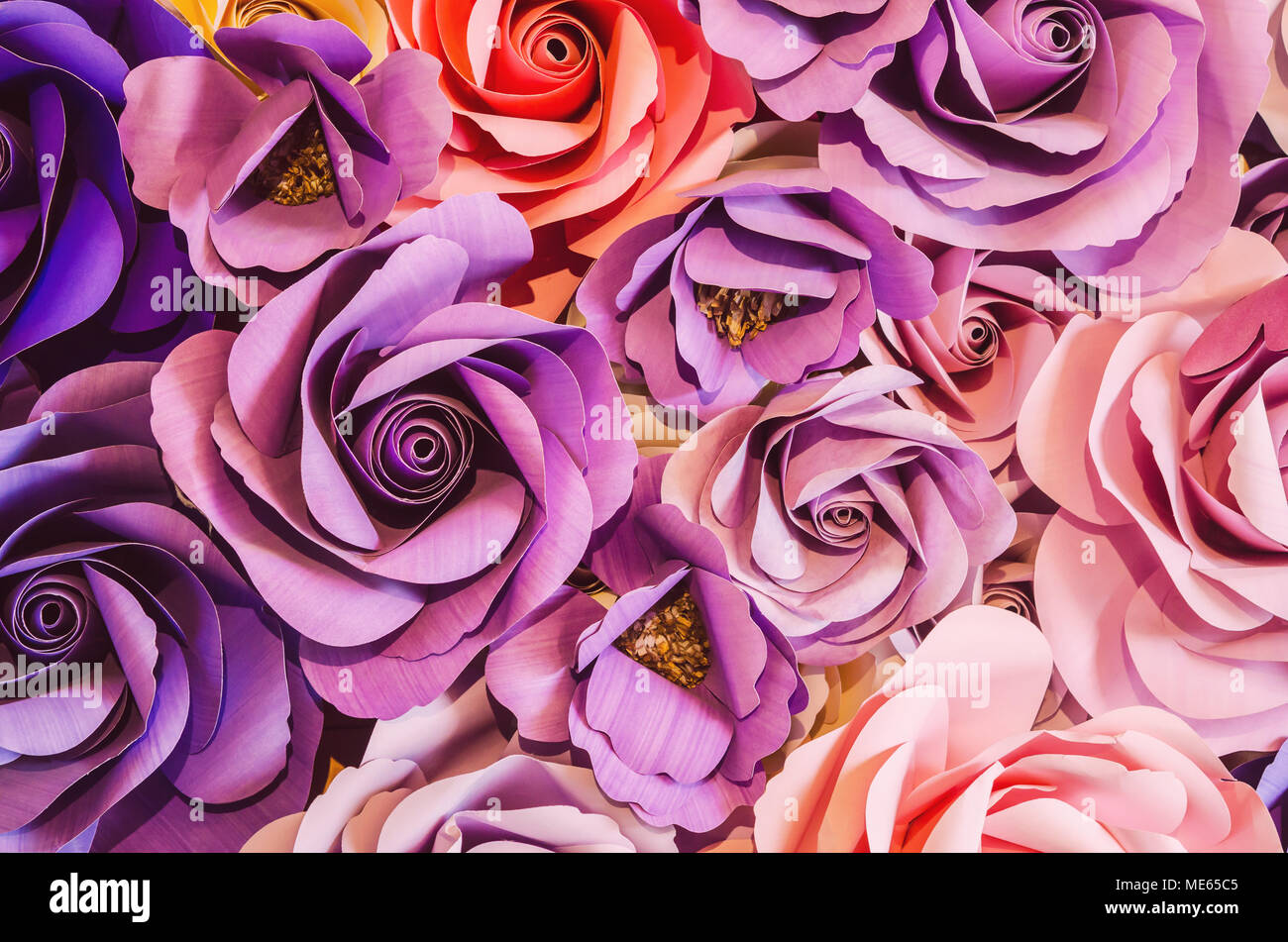 Backdrop Of Colorful Paper Roses Background In A Wedding Reception