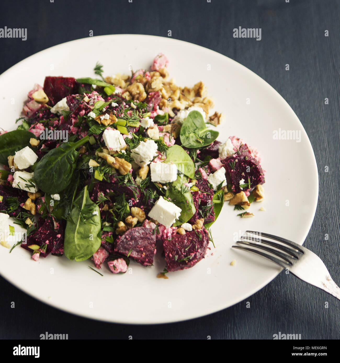 Beetroot Salad With Cottage Cheese Baby Spinach And Walnuts