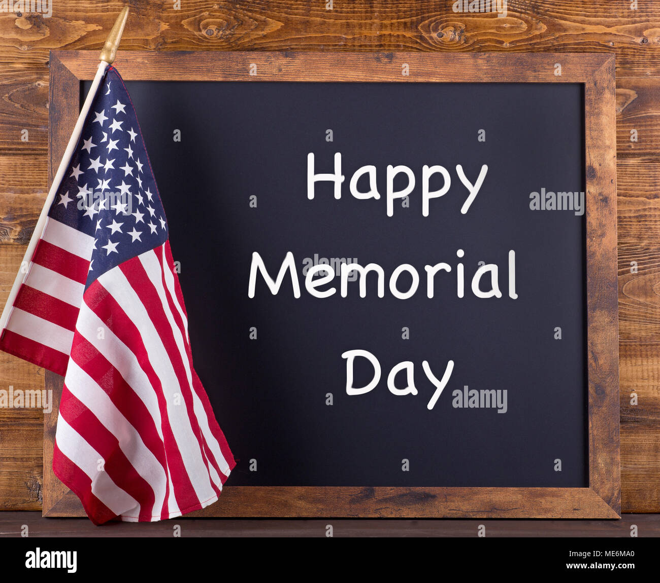 Happy Memorial Day Written On A Chalkboard Next To The American Flag Stock Photo Alamy
