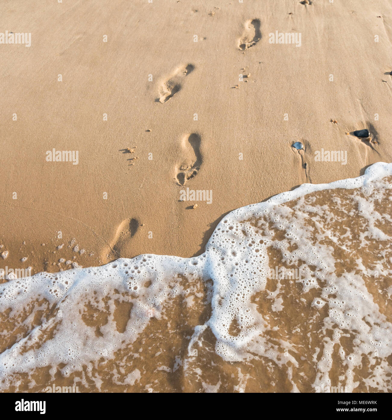 Footprints in the sand walking into the sea Stock Photo - Alamy