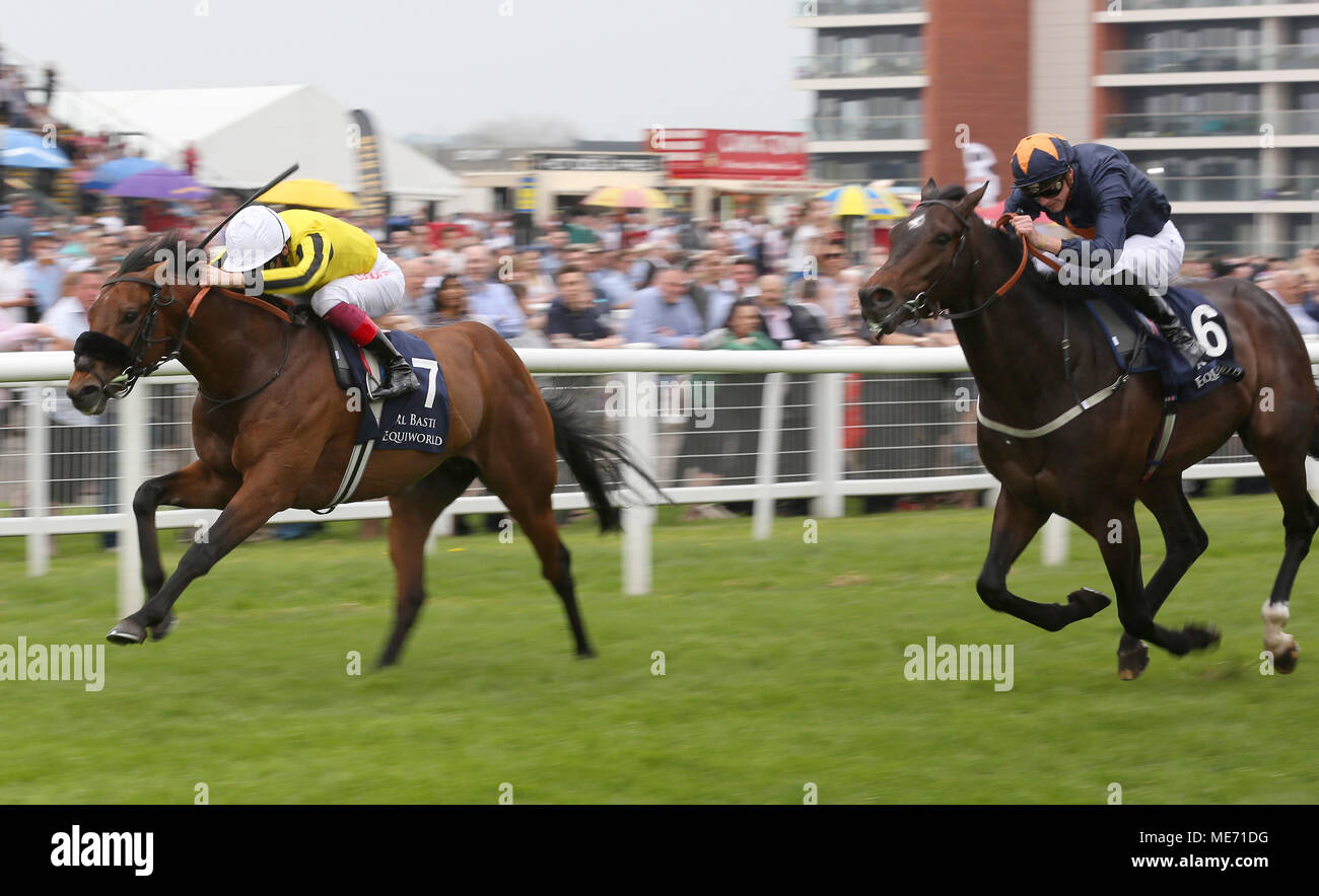 James Garfield ridden by Frankie Dettori leads the field home to win The Al Basti Supporting Greatwood Greenham Stakes Race run during Dubai Duty Free Spring Trials Saturday at Newbury Racecourse. Stock Photo