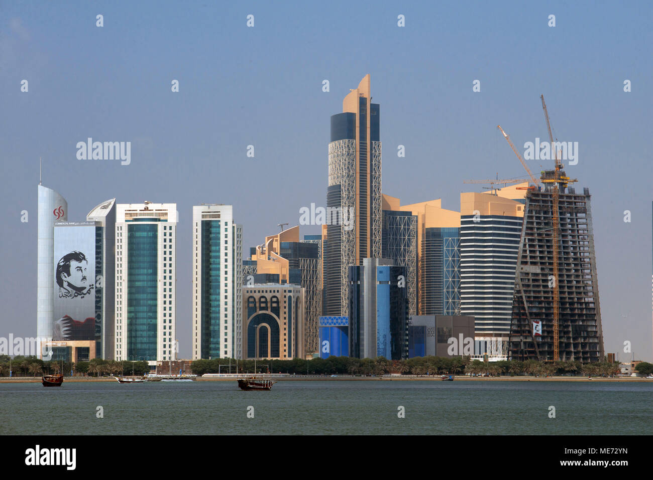 Skyline with the skyscrapers in the financial area of Doha, the capital of Qatar in the Arabian