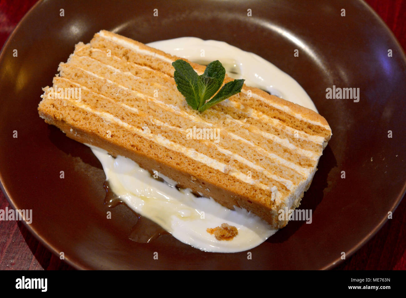 Plate of honey cake in Russia Stock Photo