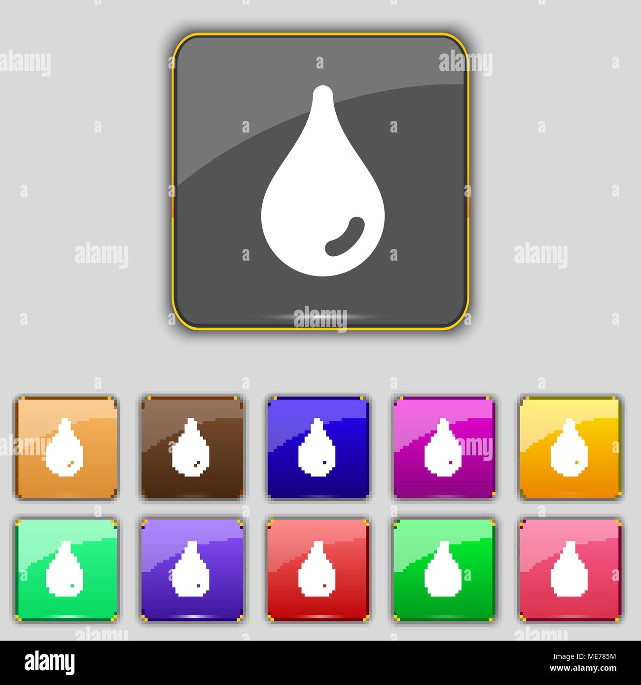 Water drop icon sign. Set with eleven colored buttons for your site ...
