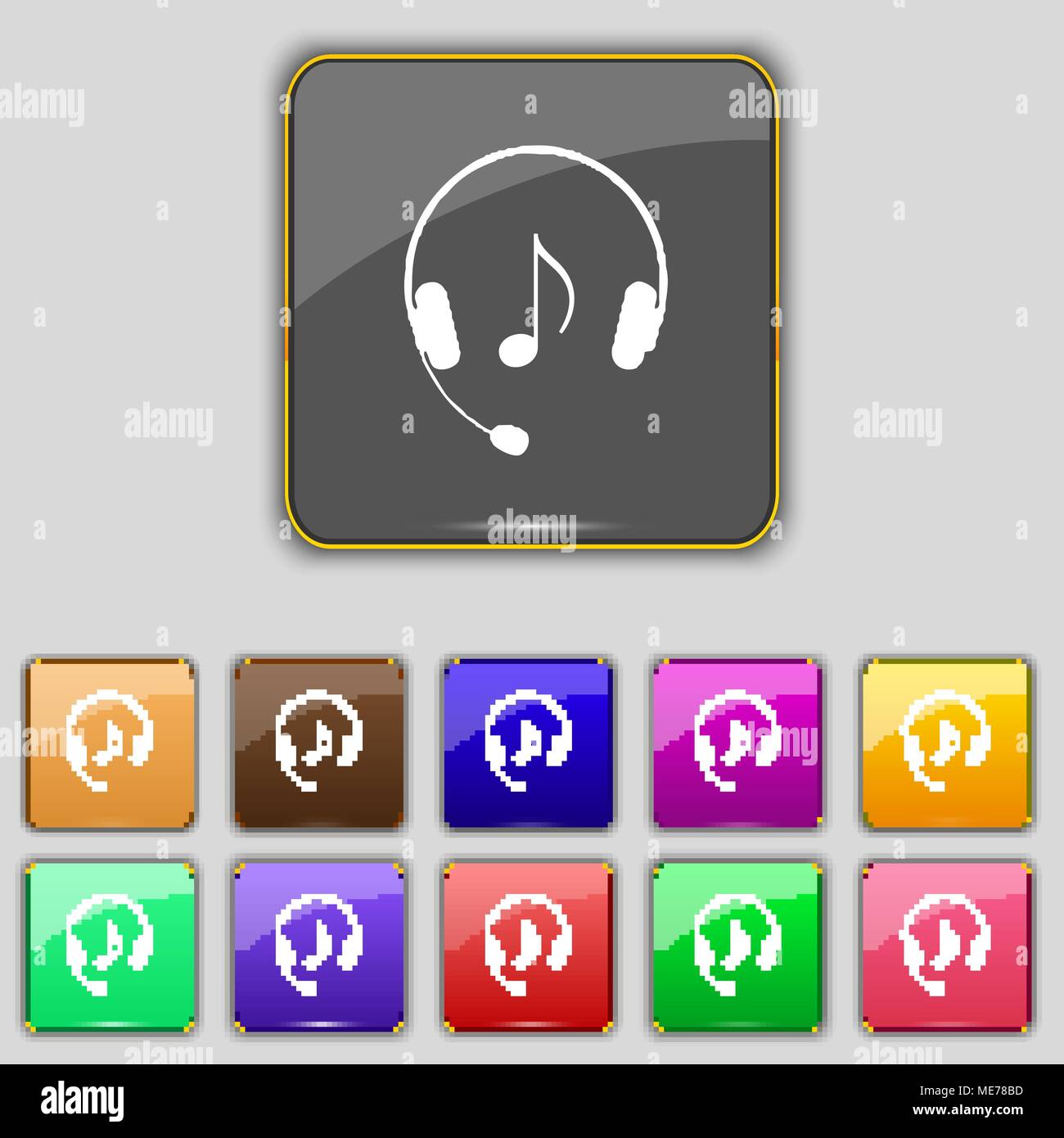 headsets icon sign. Set with eleven colored buttons for your site ...