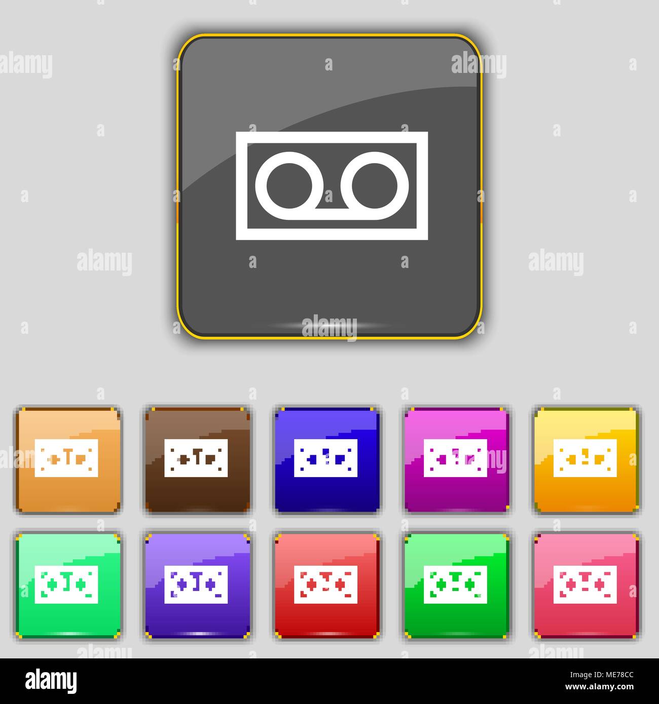 audio cassette icon sign. Set with eleven colored buttons for your site ...