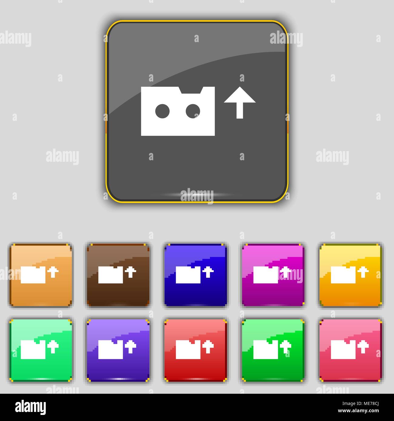 audio cassette icon sign. Set with eleven colored buttons for your site ...
