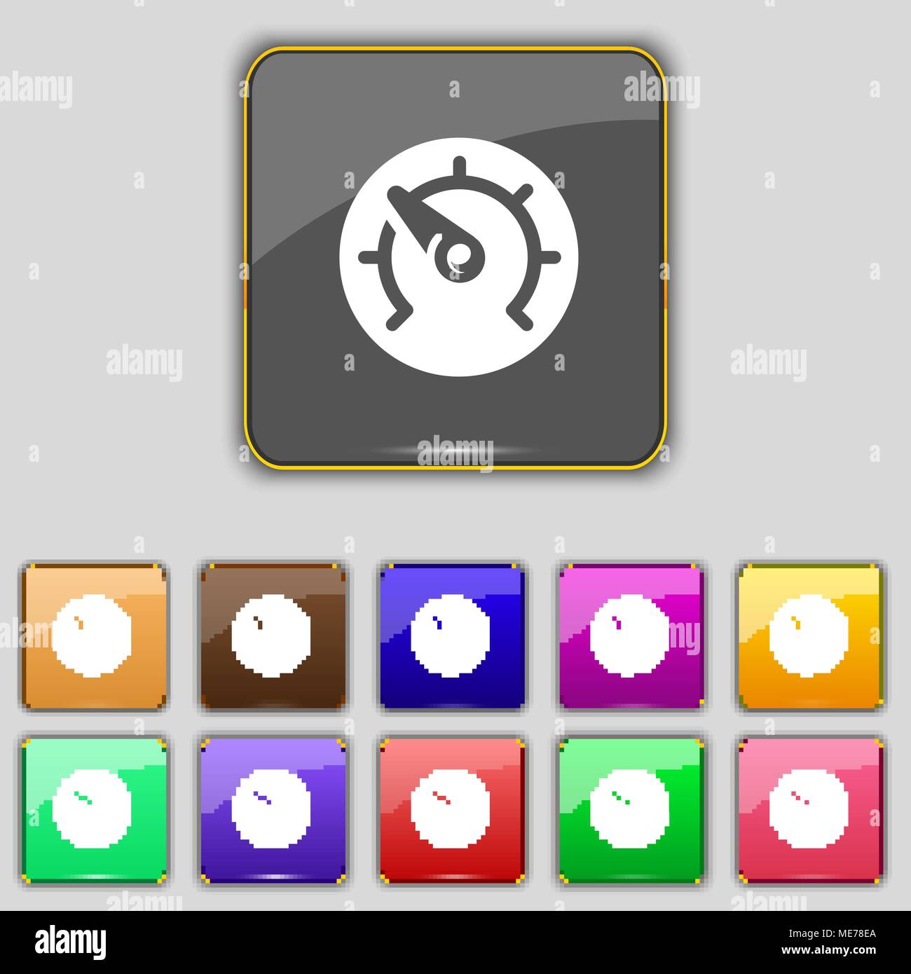 speed, speedometer icon sign. Set with eleven colored buttons for your ...