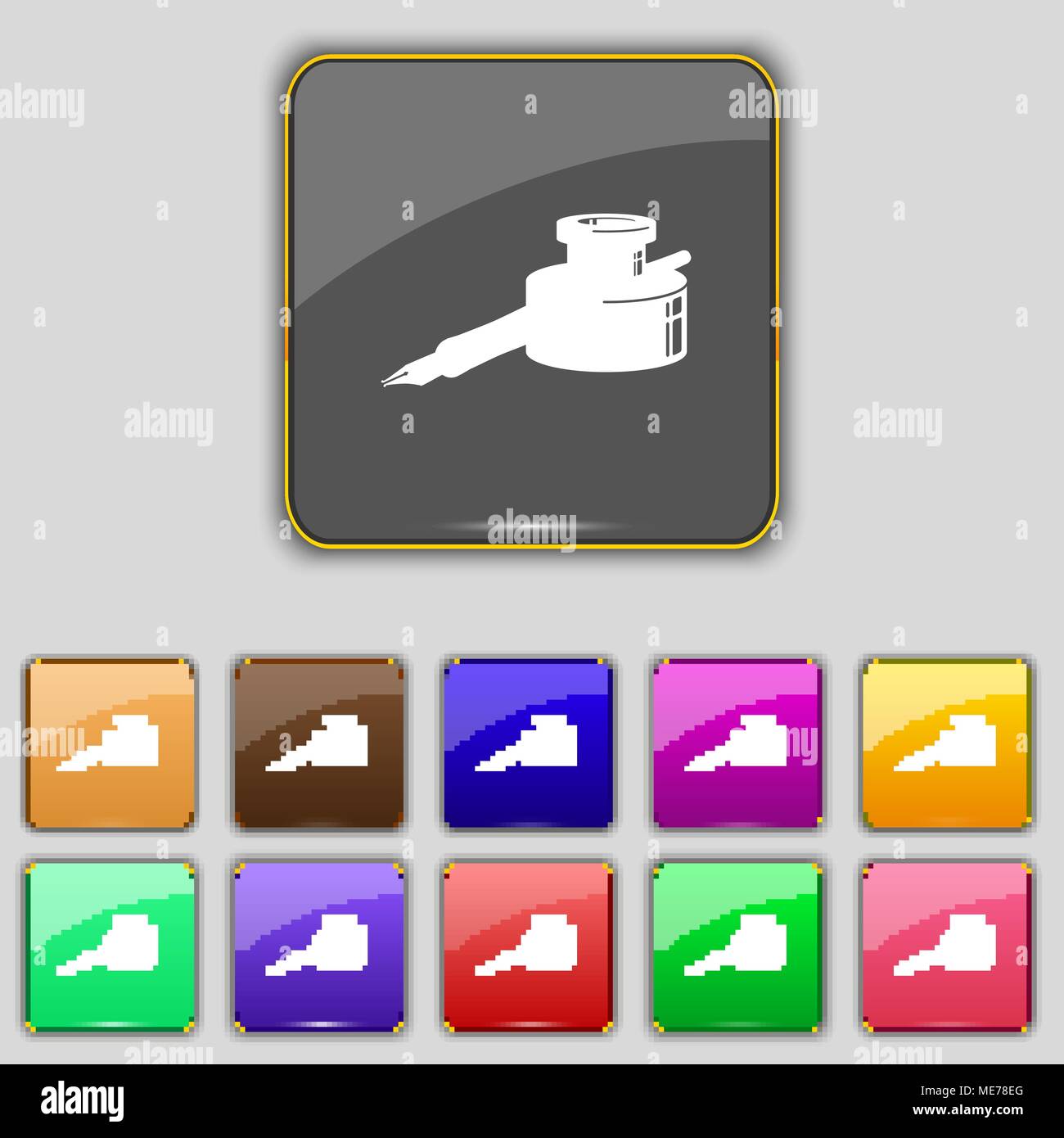 pen and ink icon sign. Set with eleven colored buttons for your site ...