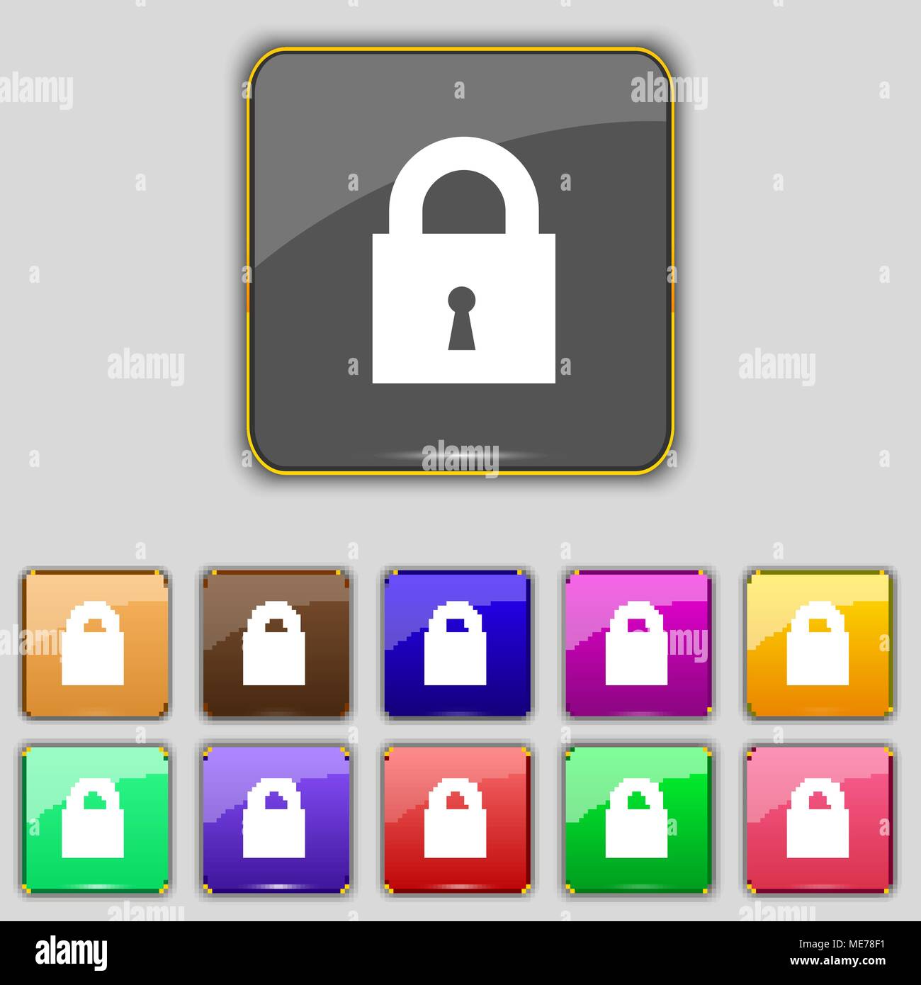 closed lock icon sign. Set with eleven colored buttons for your site ...