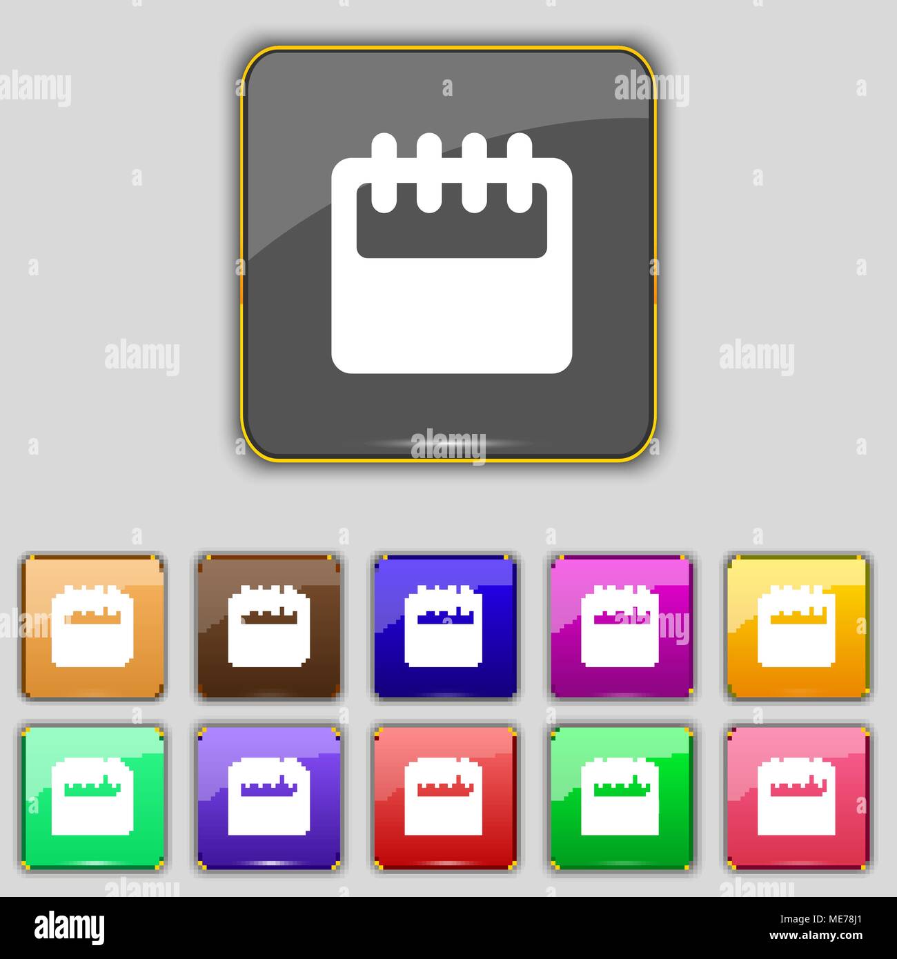 Notepad, calendar icon sign. Set with eleven colored buttons for your ...