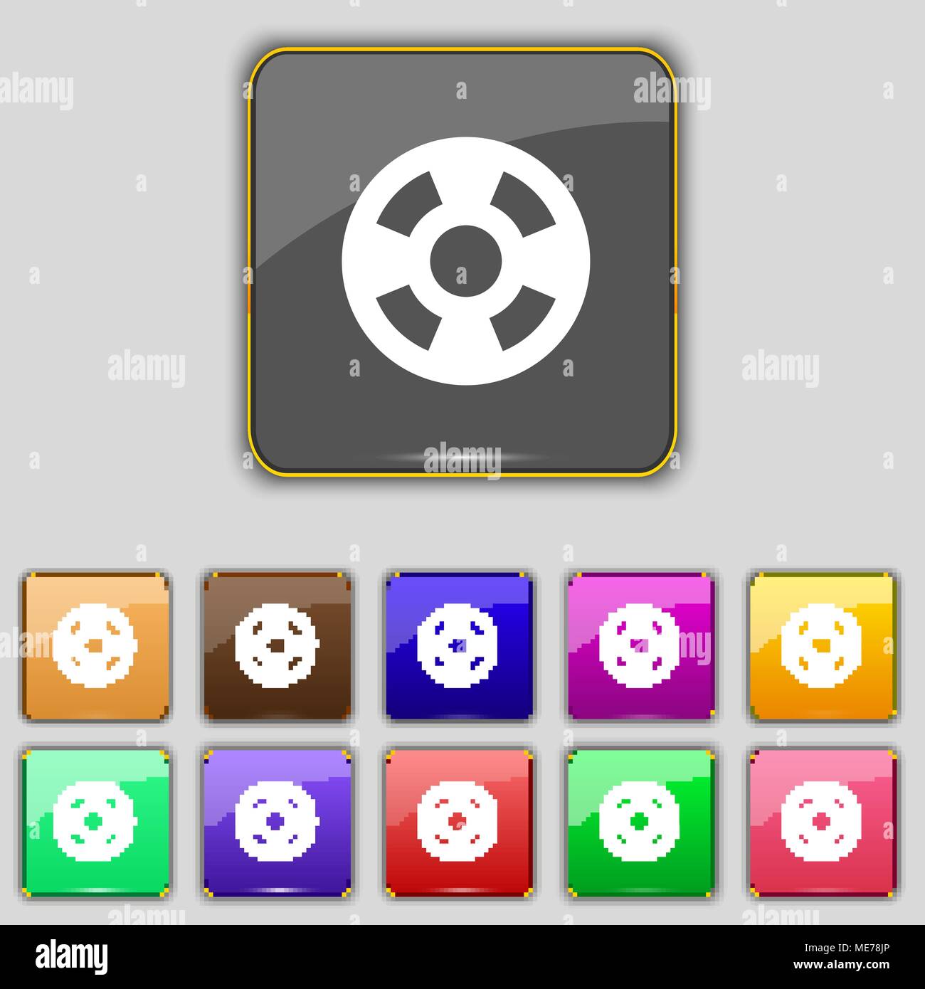 film icon sign. Set with eleven colored buttons for your site. Vector ...