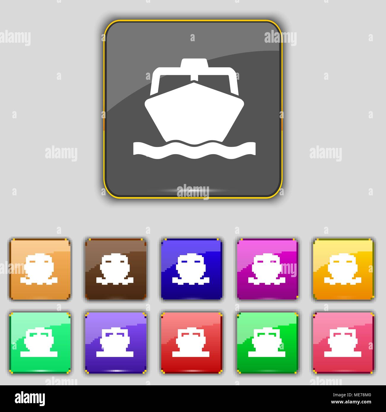 the boat icon sign. Set with eleven colored buttons for your site ...
