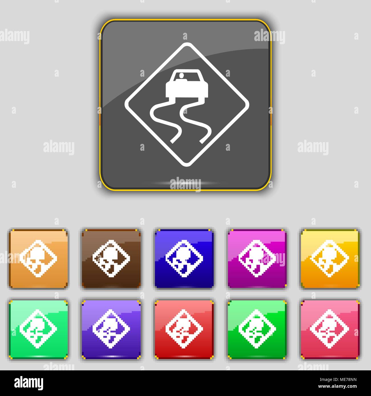 Road slippery icon sign. Set with eleven colored buttons for your site ...