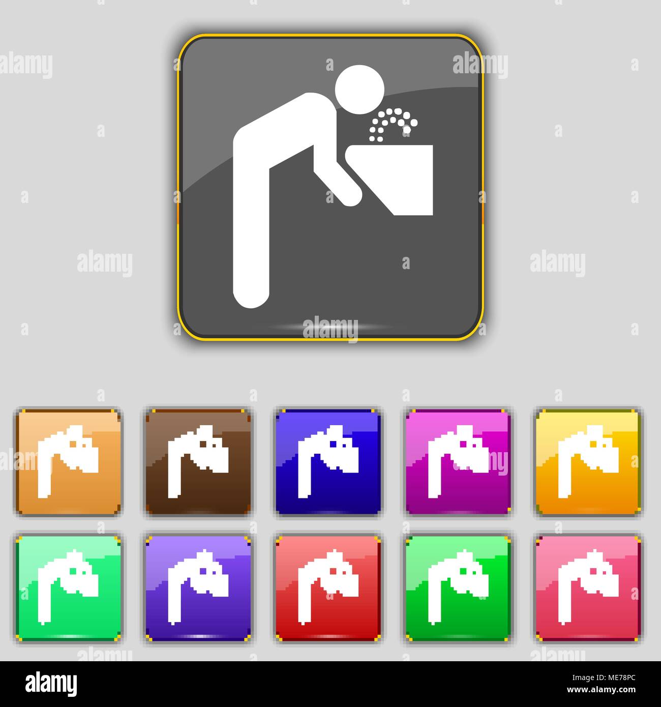 drinking fountain icon sign. Set with eleven colored buttons for your ...