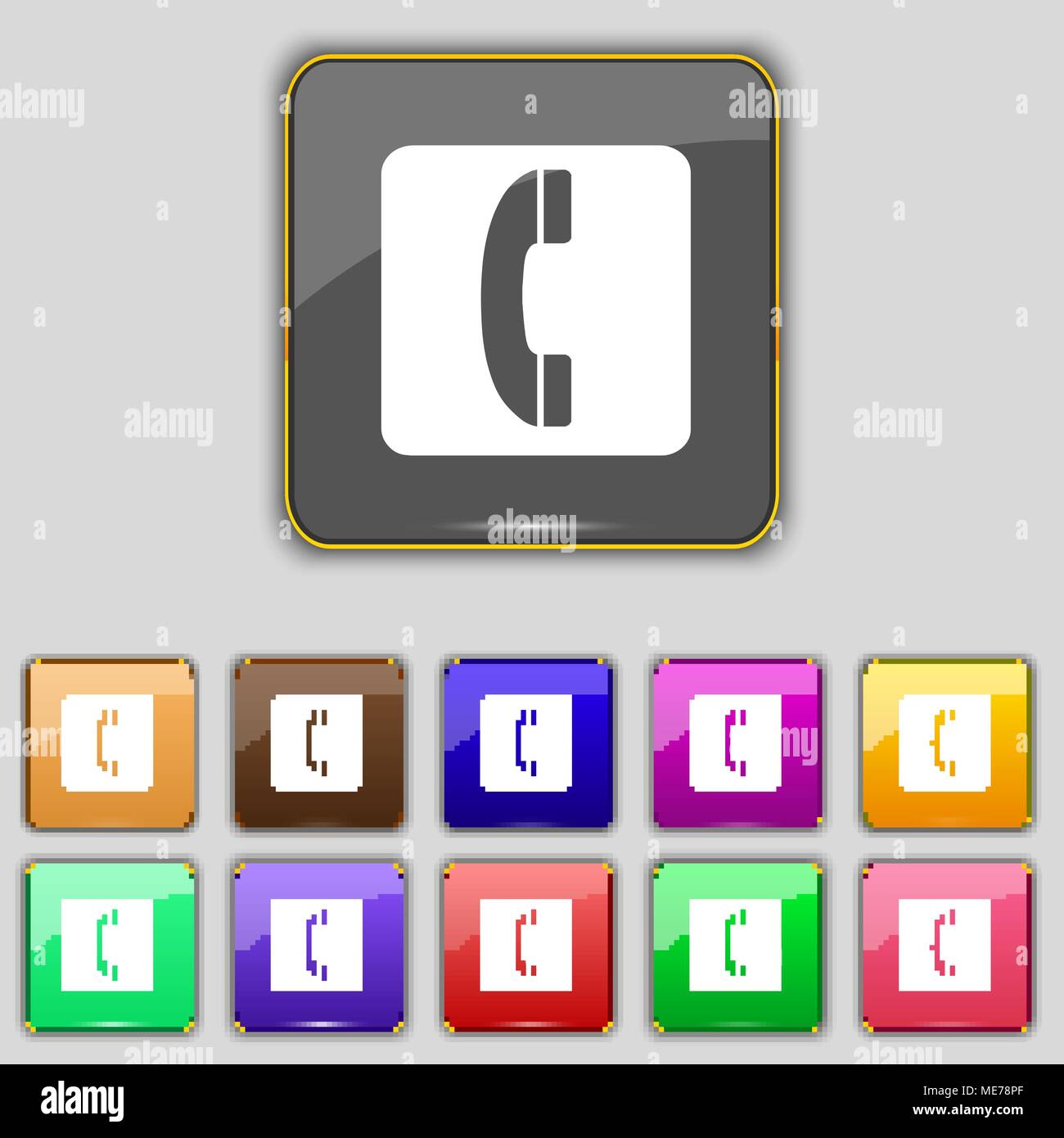 handset icon sign. Set with eleven colored buttons for your site ...
