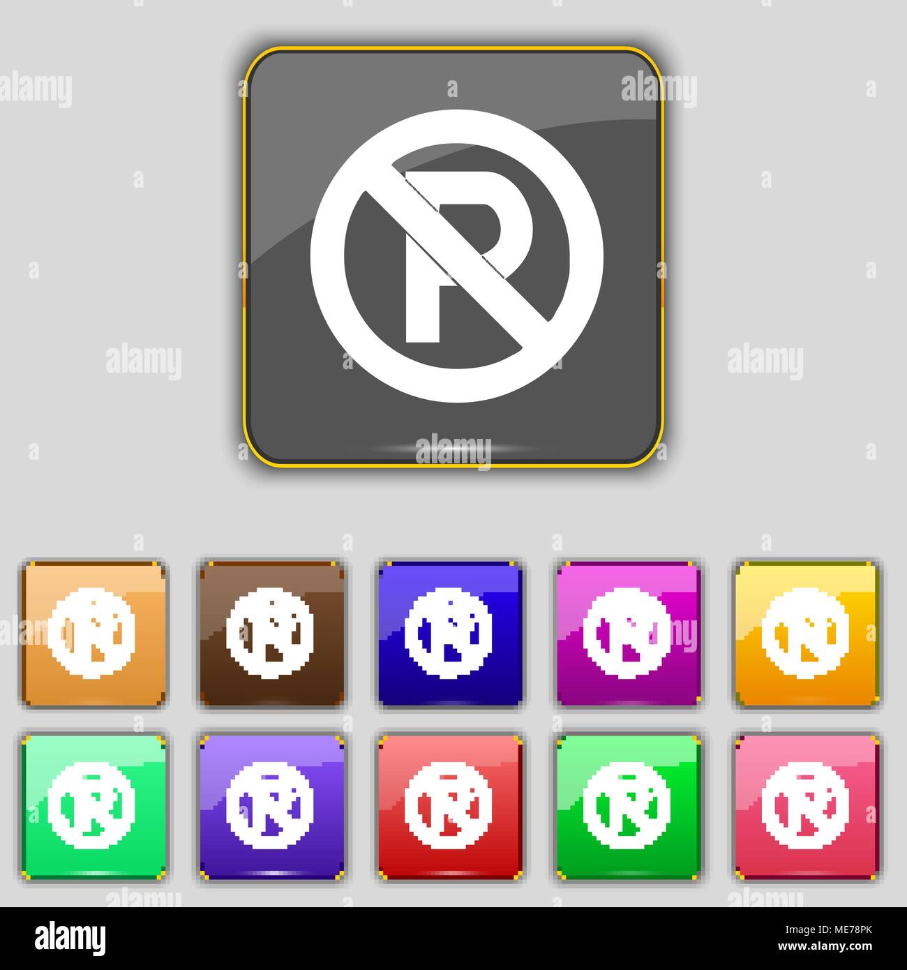 No parking icon sign. Set with eleven colored buttons for your site ...