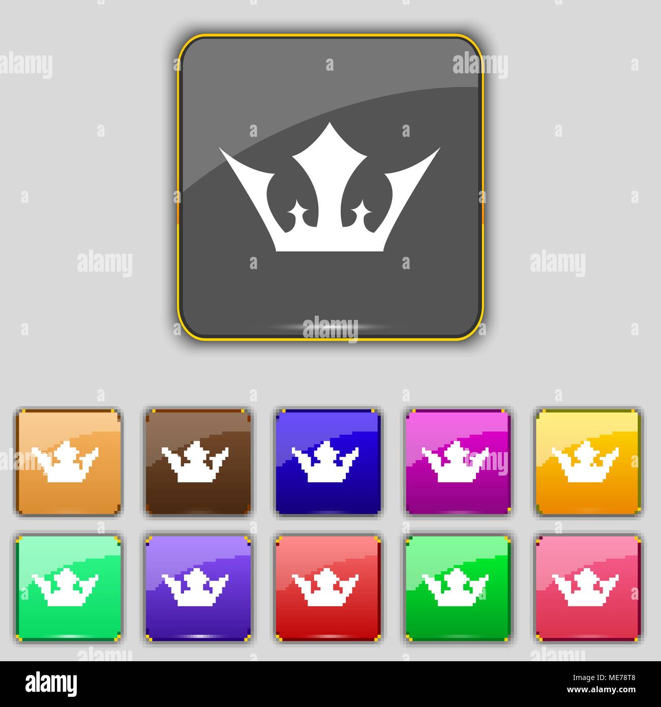 Crown icon sign. Set with eleven colored buttons for your site. Vector illustration Stock Vector