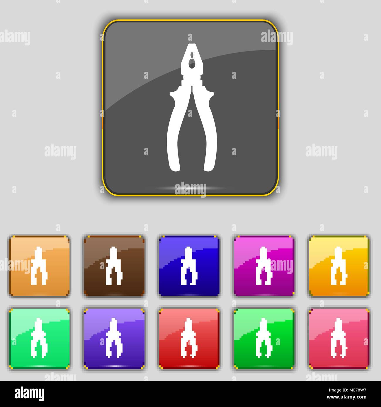 pliers icon sign. Set with eleven colored buttons for your site. Vector ...
