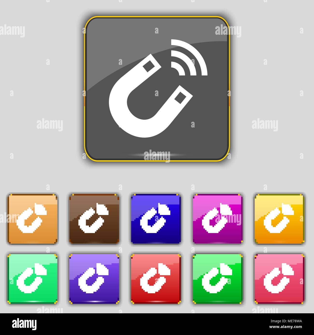 Magnet icon sign. Set with eleven colored buttons for your site. Vector ...