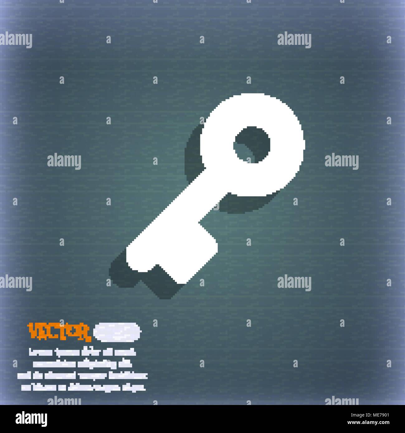 Key icon symbol on the blue-green abstract background with shadow and ...