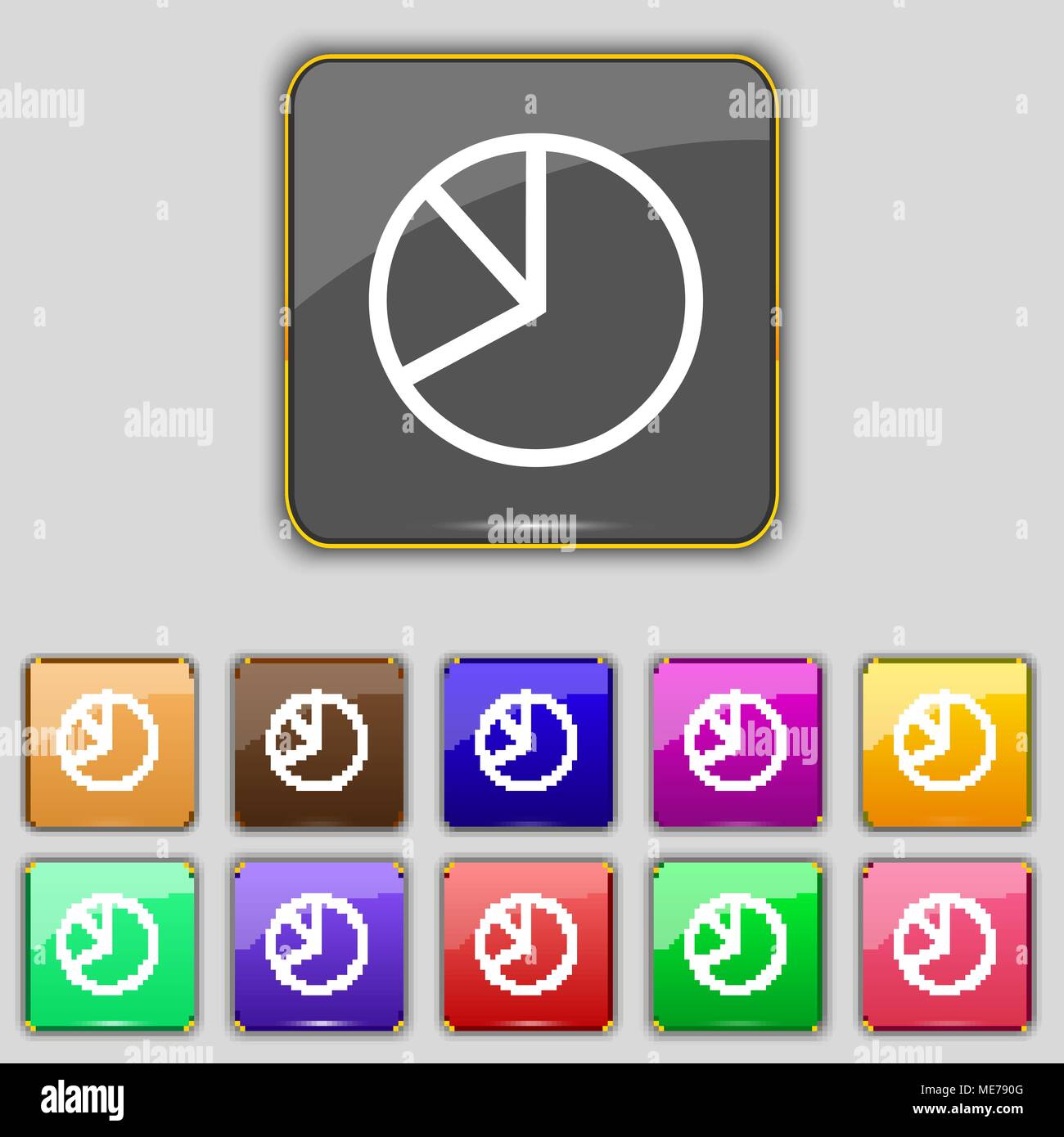 Pie chart graph icon sign. Set with eleven colored buttons for your ...