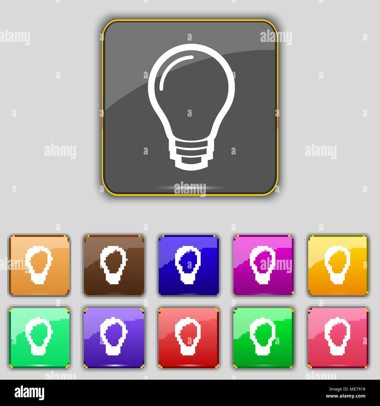 Light bulb icon sign. Set with eleven colored buttons for your site ...