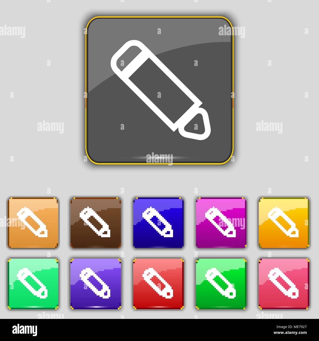 Pen icon sign. Set with eleven colored buttons for your site. Vector ...