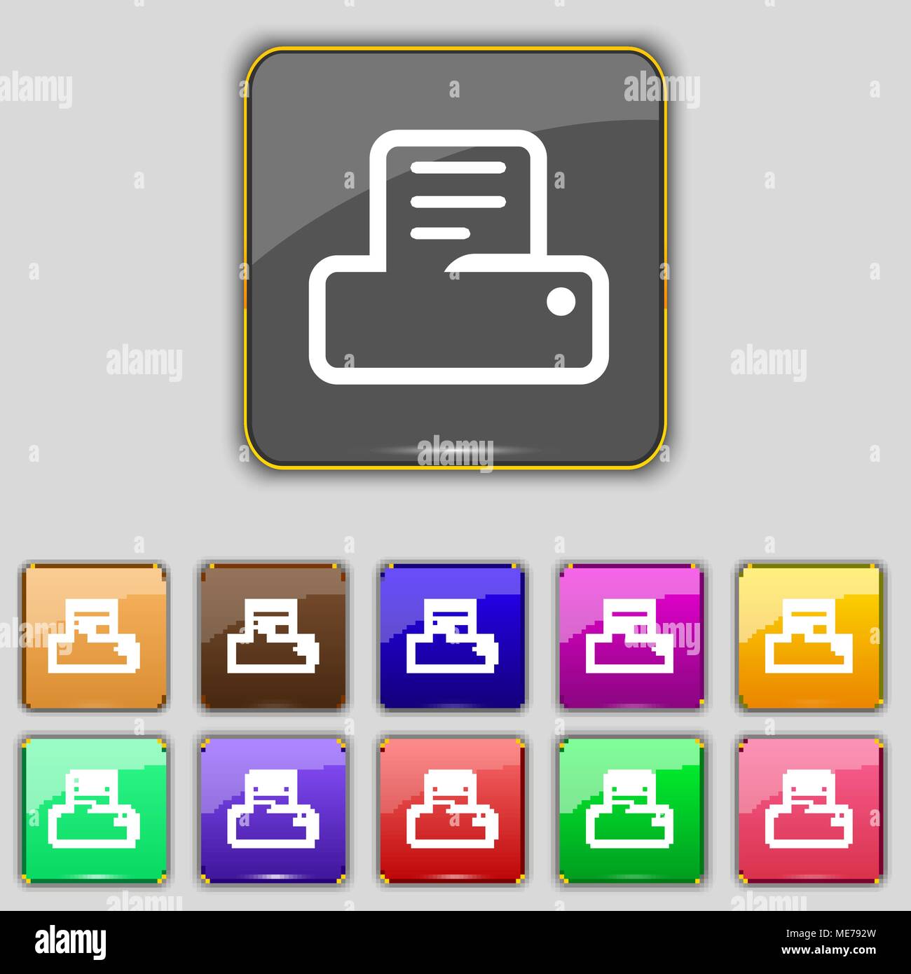 Printing icon sign. Set with eleven colored buttons for your site ...